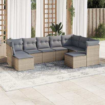 Set canapele de grădină, 9 piese, cu perne, bej, poliratan GartenMobel Dekor