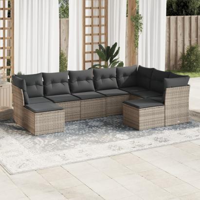 Set canapele de grădină, 9 piese, cu perne, gri, poliratan GartenMobel Dekor