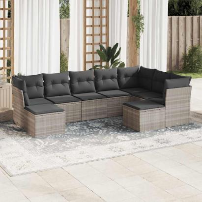 Set canapele de grădină cu perne, 9 piese gri deschis poliratan GartenMobel Dekor