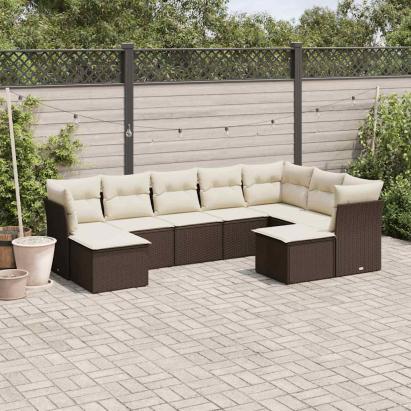 Set canapele de grădină cu perne, 9 piese, maro, poliratan GartenMobel Dekor