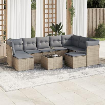 Set canapele de grădină cu perne, 10 piese, bej, poliratan GartenMobel Dekor