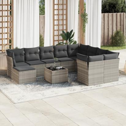 Set canapele de grădină cu perne, 11 piese, gri, poliratan GartenMobel Dekor