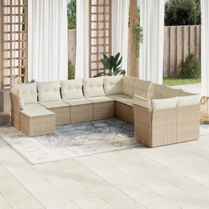 Set canapele de grădină cu perne, 11 piese, bej, poliratan GartenMobel Dekor
