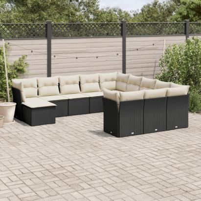 Set canapele de grădină, 12 piese, cu perne, negru, poliratan GartenMobel Dekor
