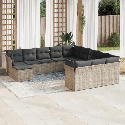 Set canapea de grădină cu perne, 12 piese, gri, poliratan GartenMobel Dekor