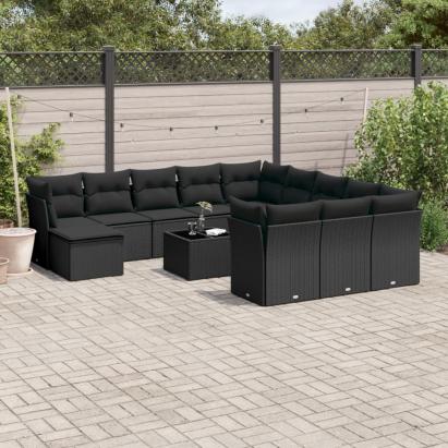 Set mobilier de grădină cu perne, 13 piese, negru, poliratan GartenMobel Dekor