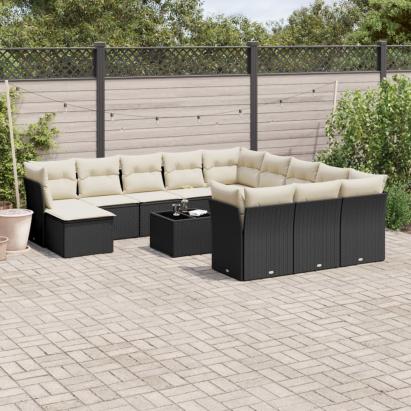 Set mobilier de grădină cu perne, 13 piese, negru, poliratan GartenMobel Dekor