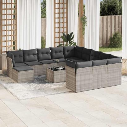 Set canapele de grădină cu perne, 13piese gri deschis poliratan GartenMobel Dekor
