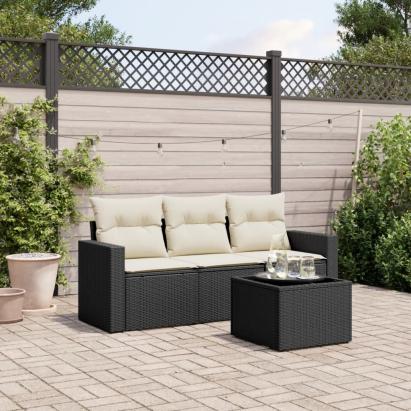 Set mobilier de grădină cu perne, 4 piese, negru, poliratan GartenMobel Dekor