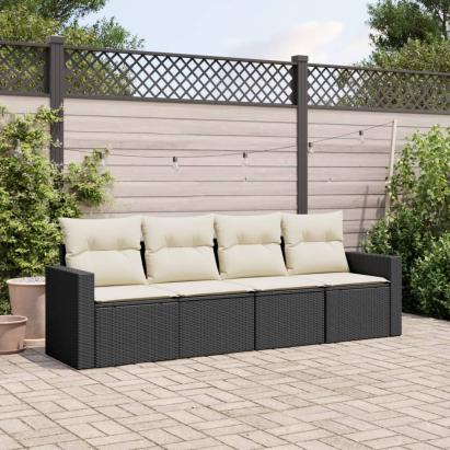 Set mobilier de grădină cu perne, 4 piese, negru, poliratan GartenMobel Dekor