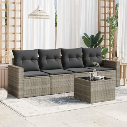 Set canapele de grădină cu perne, 5 piese gri deschis poliratan GartenMobel Dekor