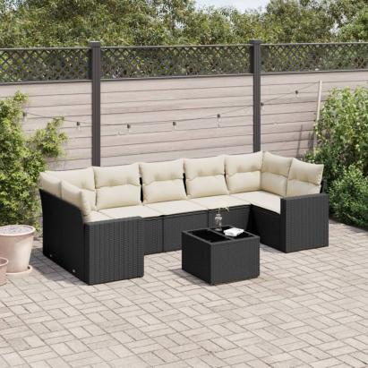 Set mobilier de grădină cu perne, 8 piese, negru, poliratan GartenMobel Dekor