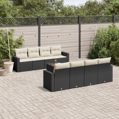 Set mobilier de grădină cu perne, 9 piese, negru, poliratan GartenMobel Dekor