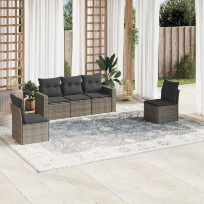 Set canapea de grădină cu perne, 5 piese, gri, poliratan GartenMobel Dekor