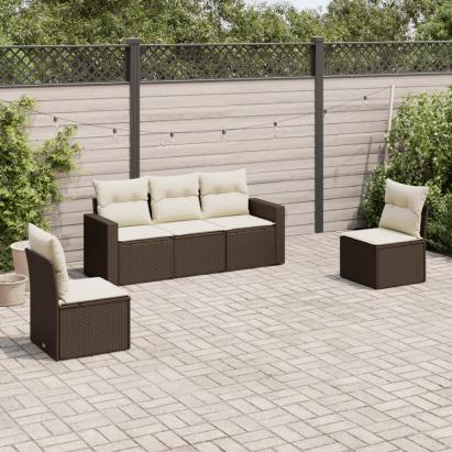 Set canapele de grădină cu perne, 5 piese, maro, poliratan GartenMobel Dekor