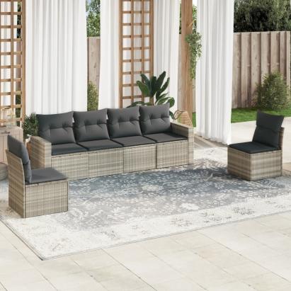 Set canapele de grădină cu perne, 6 piese gri deschis poliratan GartenMobel Dekor