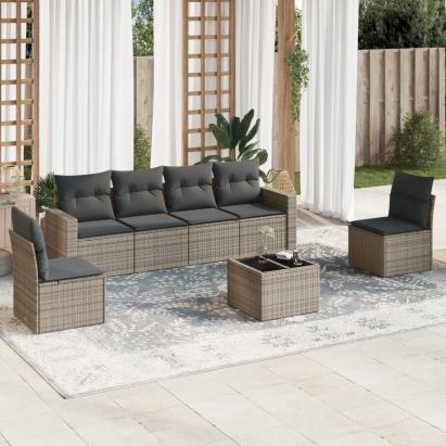Set canapele de grădină, 7 piese, cu perne, gri, poliratan GartenMobel Dekor
