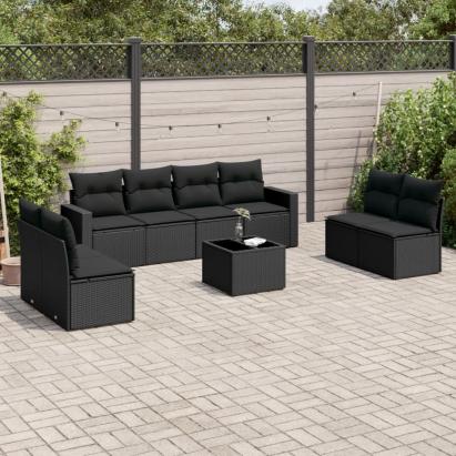 Set mobilier de grădină cu perne, 9 piese, negru, poliratan GartenMobel Dekor