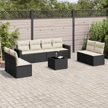 Set mobilier de grădină cu perne, 9 piese, negru, poliratan GartenMobel Dekor