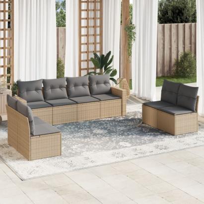 Set canapele de grădină, 9 piese, cu perne, bej, poliratan GartenMobel Dekor
