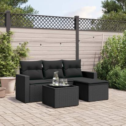Set mobilier de grădină cu perne, 5 piese, negru, poliratan GartenMobel Dekor