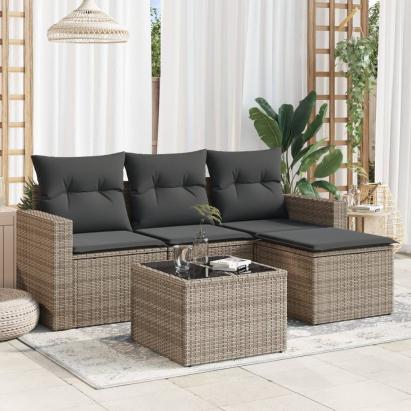 Set canapea de grădină cu perne, 5 piese, gri, poliratan GartenMobel Dekor