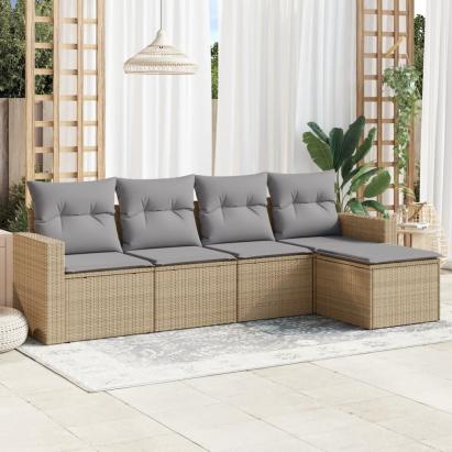 Set canapele de grădină cu perne, 5 piese, bej, poliratan GartenMobel Dekor