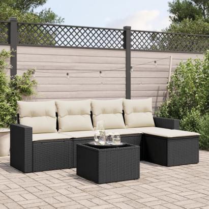 Set mobilier de grădină cu perne, 6 piese, negru, poliratan GartenMobel Dekor