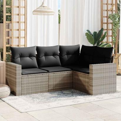 Set canapea de grădină cu perne, 4 piese, gri deschis poliratan GartenMobel Dekor