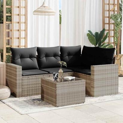 Set canapele de grădină cu perne, 5 piese gri deschis poliratan GartenMobel Dekor