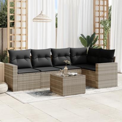 Set canapele de grădină cu perne, 6 piese gri deschis poliratan GartenMobel Dekor