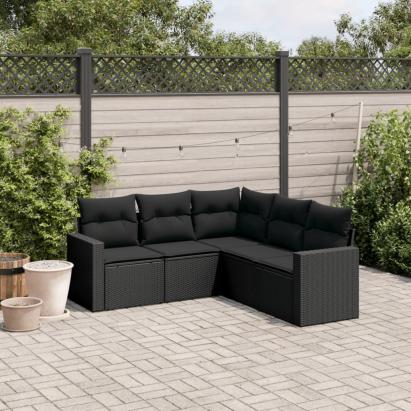 Set mobilier de grădină cu perne, 5 piese, negru, poliratan GartenMobel Dekor