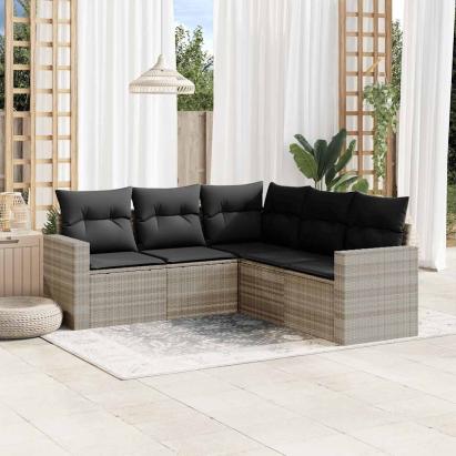 Set canapele de grădină cu perne, 5 piese gri deschis poliratan GartenMobel Dekor