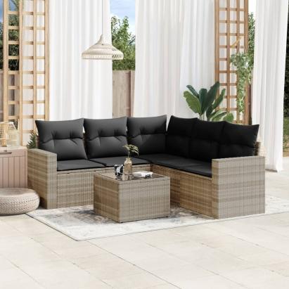 Set canapele de grădină cu perne, 6 piese gri deschis poliratan GartenMobel Dekor