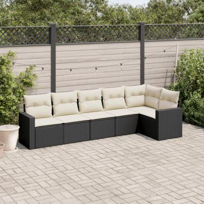 Set mobilier de grădină cu perne, 6 piese, negru, poliratan GartenMobel Dekor