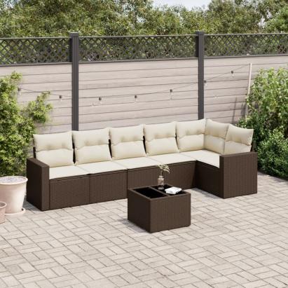 Set canapele de grădină cu perne, 7 piese, maro, poliratan GartenMobel Dekor