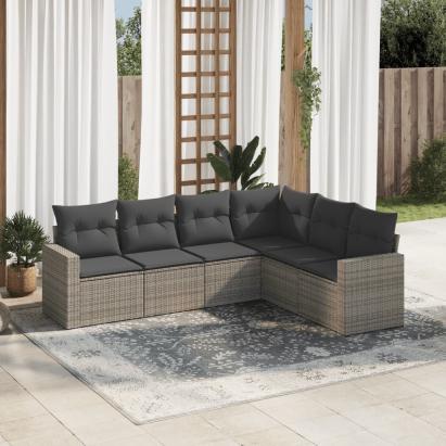 Set mobilier grădină cu perne, 6 piese, gri, poliratan GartenMobel Dekor