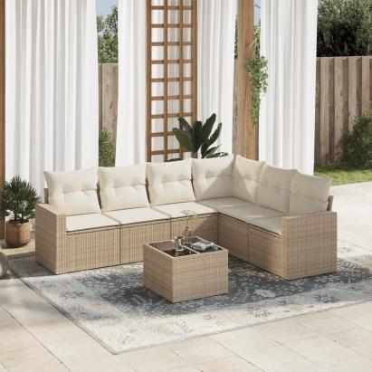 Set canapele de grădină, 7 piese, cu perne, bej, poliratan GartenMobel Dekor
