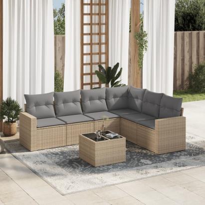 Set canapele de grădină, 7 piese, cu perne, bej, poliratan GartenMobel Dekor