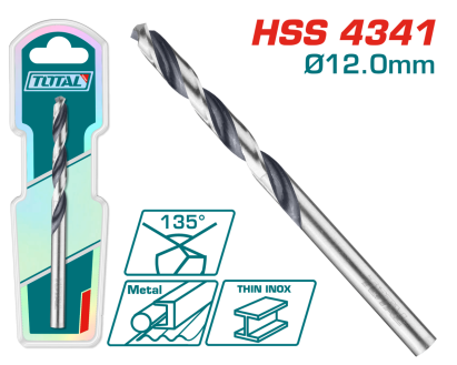 Burghiu pentru metal TOTAL HSS 12 mm, otel rapid 4341, 135°