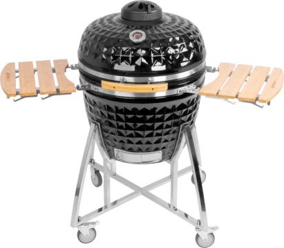 Grătar ceramic Kamado Egg 26 inch, negru, cu suport și roți