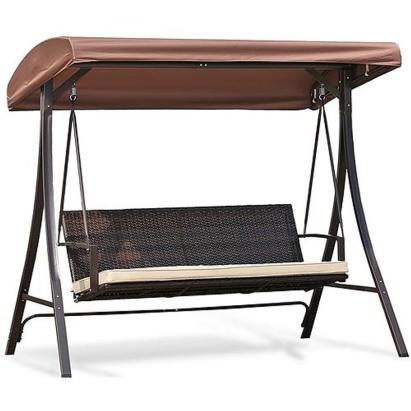 Leagăn de grădină HURGHADA, 3 locuri, ratan, max. 240 kg, maro
