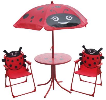 Set de grădină pentru copii cu umbrelă buburuză, masă și 2 scaune