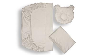 Set lenjerie patut bebe 60x120 cm cu pernuta ergonomica, bumbac egiptean, gri deschis
