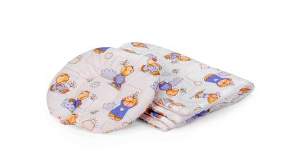 Set paturica si pernuta ergonomica pentru bebe SomnArt Ursuleti Alb/Albastru