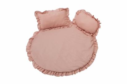 Set covoraș impermeabil cu volan și 2 perne SomnArt din in, roz