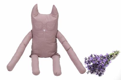 Perna decorativa in forma de pisica SomnArt, cu lavanda, bumbac, roz
