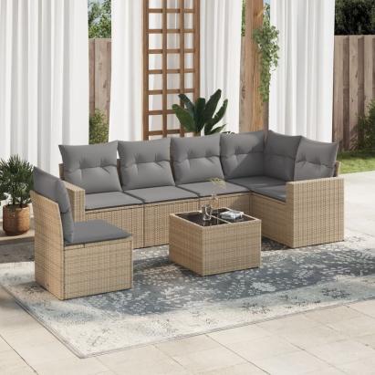 Set canapele de grădină, 7 piese, cu perne, bej, poliratan GartenMobel Dekor