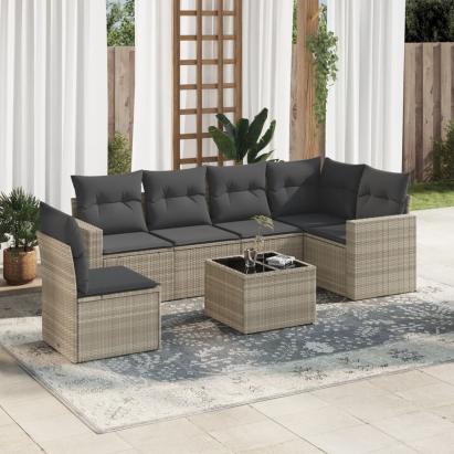 Set canapele de grădină cu perne, 7piese gri deschis poliratan GartenMobel Dekor