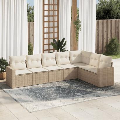 Set canapele de grădină, 7 piese, cu perne, bej, poliratan GartenMobel Dekor